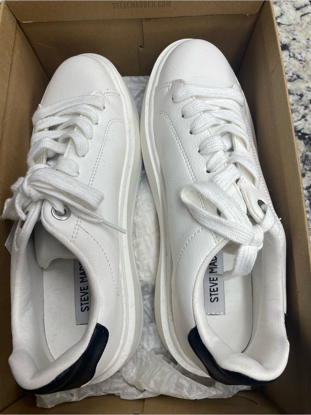 Steve Madden White Sneakers with Black Heel Detail - Women’s